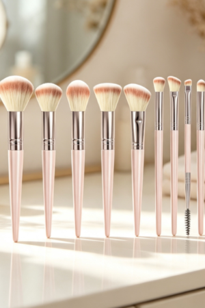 10-Piece Pink Travel Makeup Brush Set With Soft Bristles