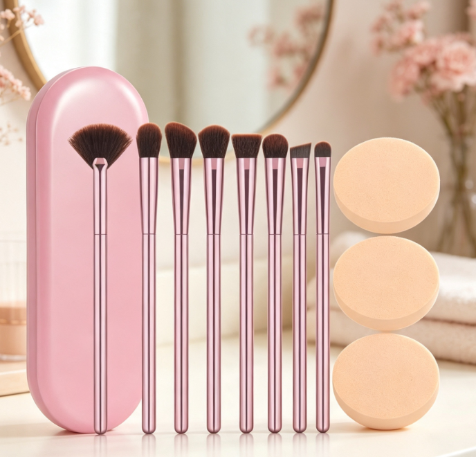 8-Piece Eyeshadow Brush Set With Powder Puff And Storage Case