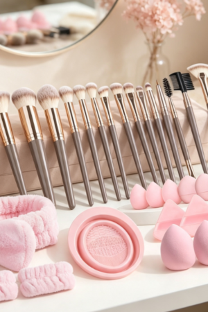 31-Piece Makeup Brush Set With Beauty Sponge And Triangular Puff