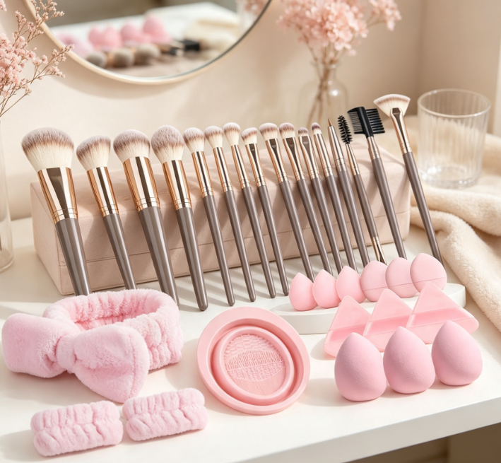 31-Piece Makeup Brush Set With Beauty Sponge And Triangular Puff