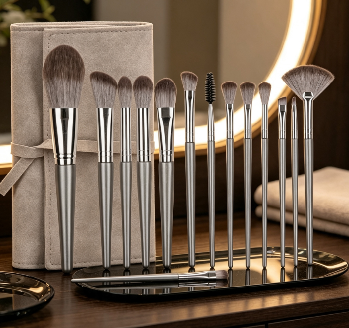 14-Piece Professional Makeup Brush Set With... Pu Storage Pouch - Image 2