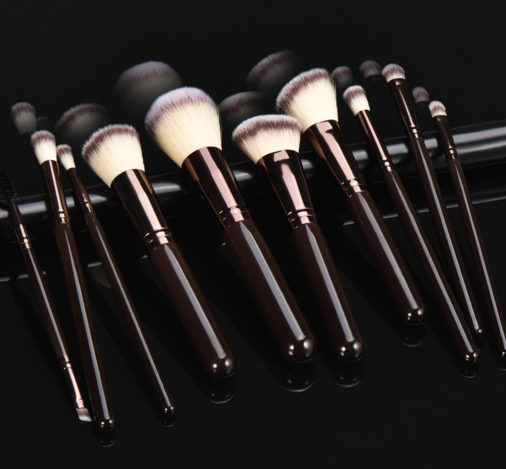 10-Piece Wooden-Handle Brush Set With Makeup Sponge
