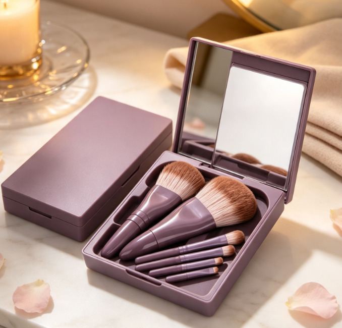 Portable Eyeshadow Brush Set With Mirror - Image 2