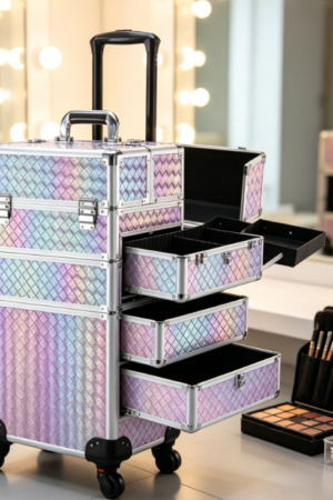 4-in-1 Rolling Makeup Travel Case with Trolley Handle