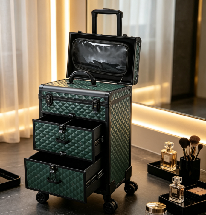 Professional Rolling Makeup Trolley with Drawers and Handle - Image 2