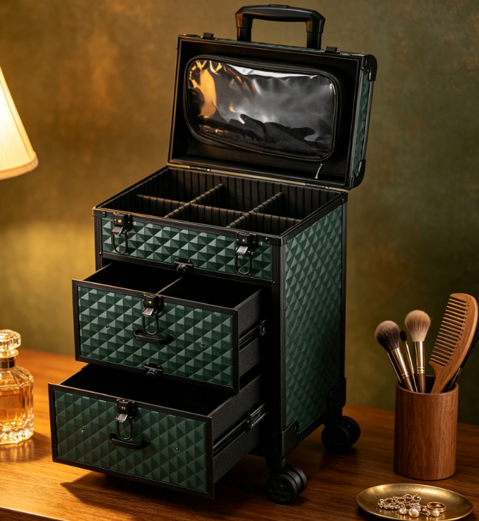 Professional Rolling Makeup Trolley with Drawers and Handle