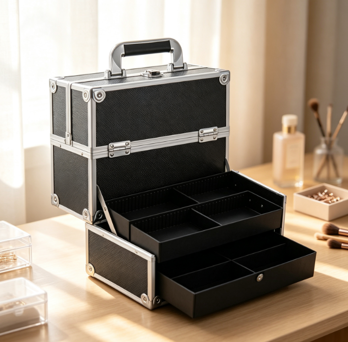 Portable 4-Tier Lockable Makeup Case with Dividers - Image 2