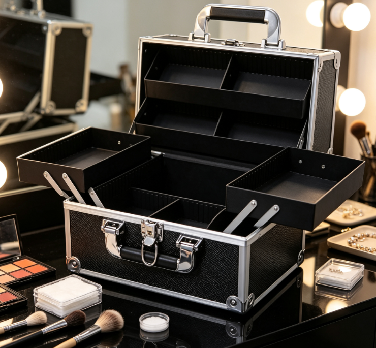 Portable 4-Tier Lockable Makeup Case with Dividers