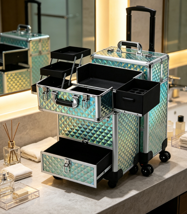 Rolling Beauty and Hairdressing Makeup Trolley with Drawers - Image 2