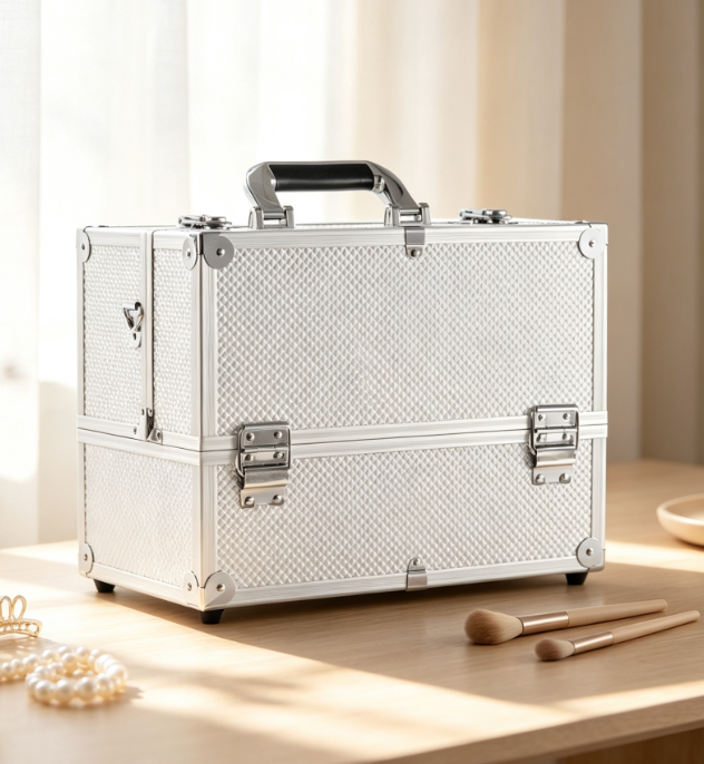 Lockable Makeup Case with 6 Trays and Adjustable Dividers