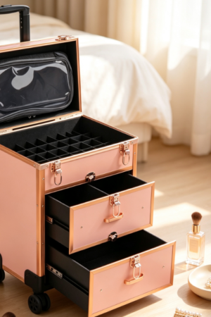 3-in-1 Rolling Trolley for Beauty and Nail Art with Clear Pouches