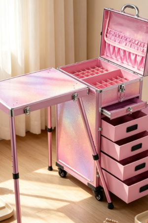 5-Tier Drawer Makeup Case with Fold-Out Tabletop