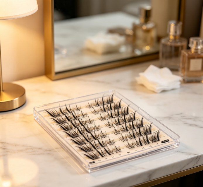 Fairy-style segmented lashes (fox-eye look, clear band) - Image 2