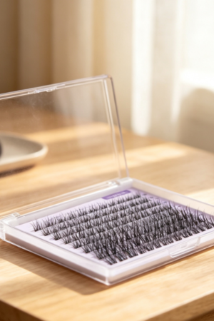 Fairy-style segmented lashes (D-curl, clear band, waterproof)
