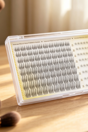 Natural cluster lashes with lower lashes (invisible band)