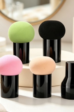 Mushroom-Shaped Makeup Sponge Set With Handle And Stand