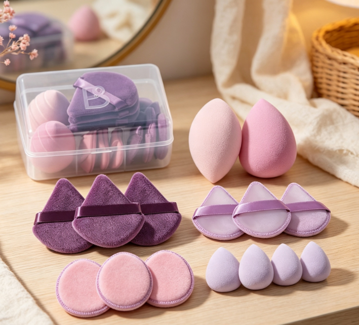 Triangle Puff And Makeup Sponge Set With Travel Case
