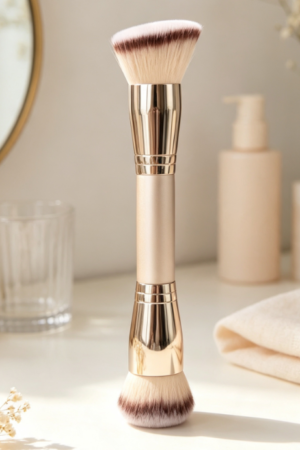 Dual-Ended Round Angled Foundation Brush With Synthetic Bristles