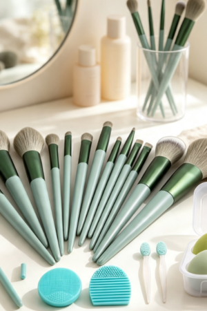 22-Piece Green-Themed Face And Eye Makeup Brush Set