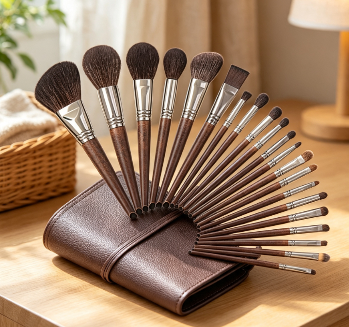 24-Piece Luxury Brush Set With Goat Hair And Walnut Handles